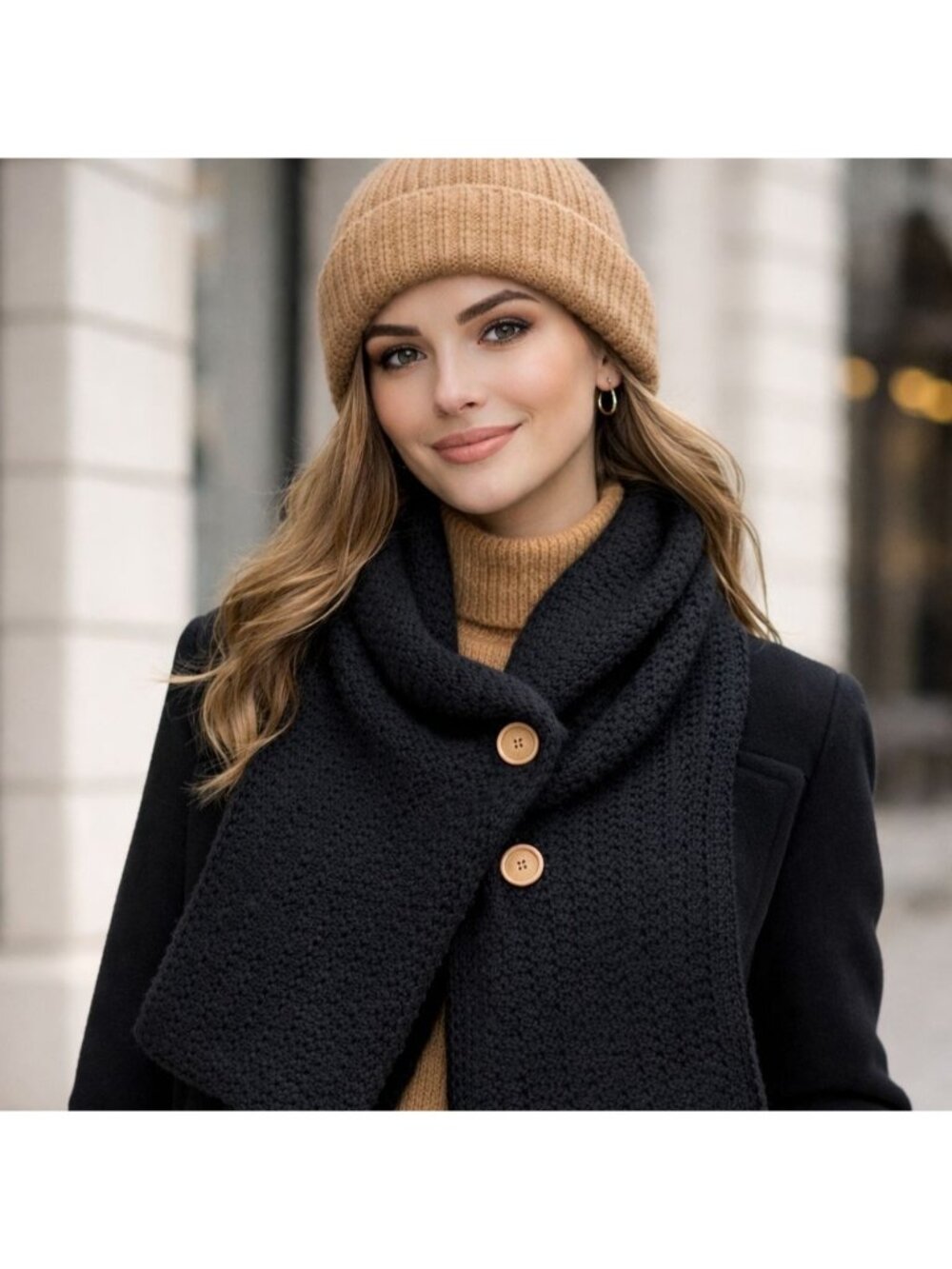 Soma Chunky Black Crochet Knit Womens Scarf